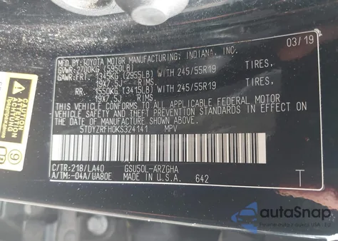 2019 Toyota Highlander Limited Platinum из США, поврежденный, VIN 5TDYZRFH0KS324141